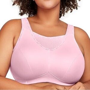 GLAMORISE PARFAIT PINK No Bounce Cami Wirefree Sports bra size 46G 1066 NWT